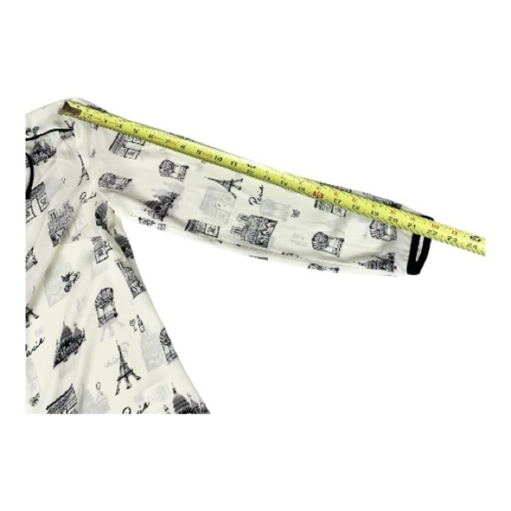 Talbot's Paris Print Tie Front Blouse Ivory Black Sketch Print Size XS P - Picture 11 of 12